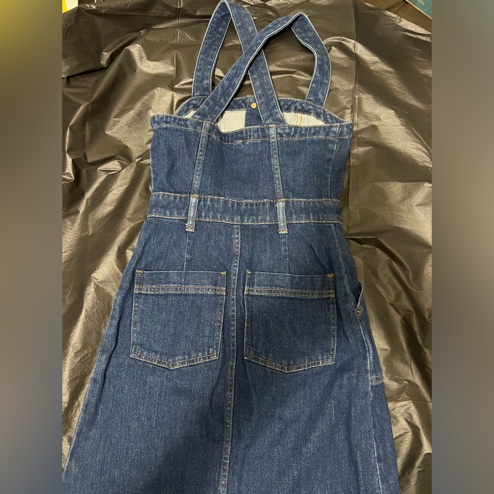 J.Crew Denim Apron Dress in Washed Indigo Button Down Stretch Jean - Picture 6 of 9